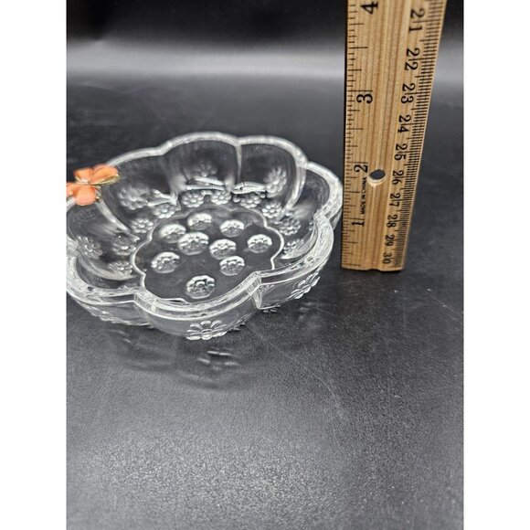 Boho Oleg Cassini Crystal Trinket Candy Dish With Applied Faux Jewel Butterfly - Picture 6 of 9